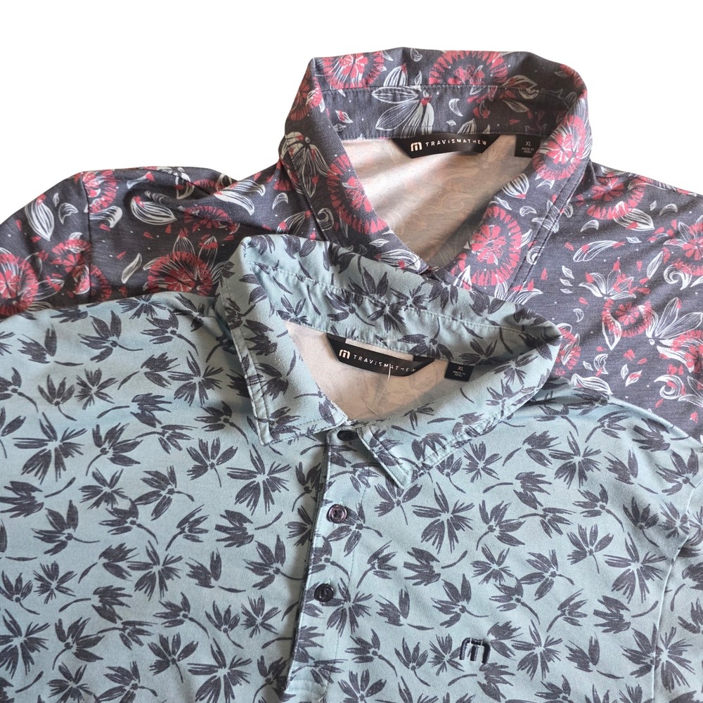 TravisMathew XL Golf Polo Bundle Featherweight Flourish & Jungle Pique Shirts
